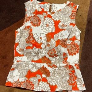 Cute orange beige and white peplum blouse size 8